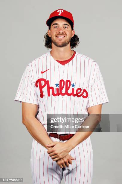 Aaron Nola of the Philadelphia Phillies poses for a photo during the Philadelphia Phillies Photo Day at BayCare Ballpark on Thursday, February 23,...