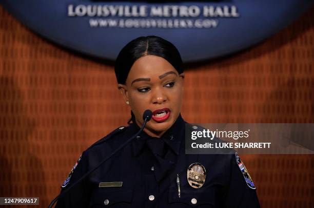 Louisville Metro Police Department Interim Chief Jacquelyn Gwinn-Villaroe speaks at a press conference on the Justice Departments findings of the...