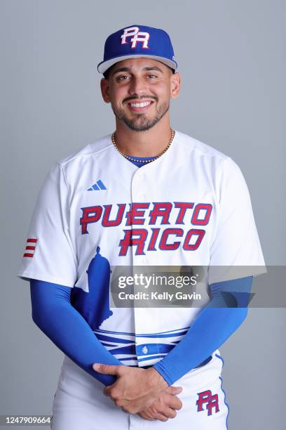 José De León of Team Puerto Rico poses for a photo during the Team Puerto Rico 2023 World Baseball Classic Headshots at JetBlue Park on Tuesday,...