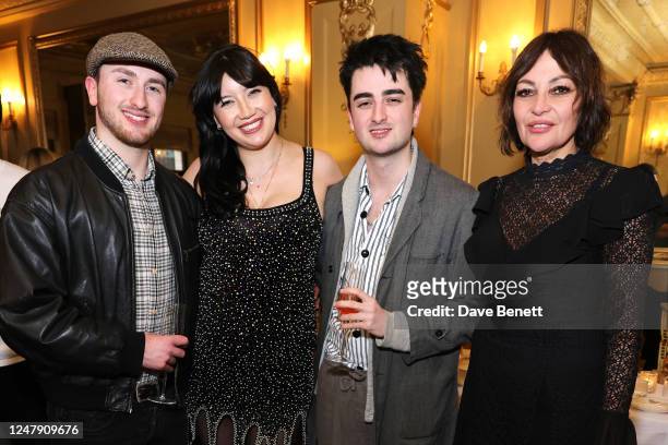 Frankie Goffey, Daisy Lowe, Alfie Goffey and Pearl Lowe attend Daisy Lowe's baby shower at Hotel Cafe Royal on March 8, 2023 in London, England.