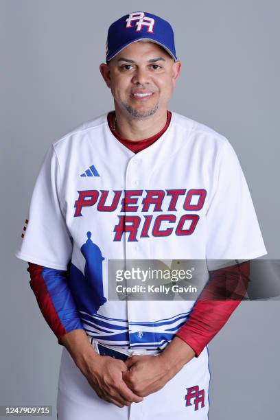 Bench Coach Alex Cintron of Team Puerto Rico poses for a photo during the Team Puerto Rico 2023 World Baseball Classic Headshots at JetBlue Park on...