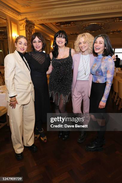 Harriet Rose, Pearl Lowe, Daisy Lowe, Portia Freeman and Pixie Levinson attend Daisy Lowe's baby shower at Hotel Cafe Royal on March 8, 2023 in...