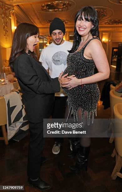 Amy Jackson, Jordan Saul and Daisy Lowe attend Daisy Lowe's baby shower at Hotel Cafe Royal on March 8, 2023 in London, England.