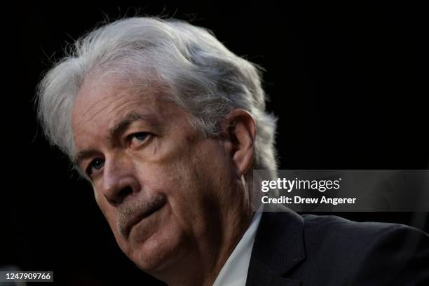 Director William Burns testifies during a Senate Intelligence Committee hearing concerning worldwide threats, on Capitol Hill March 8, 2023 in...