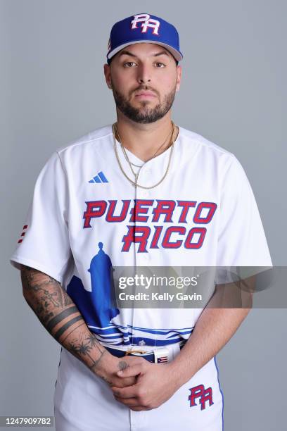 Jonathan Bermudez of Team Puerto Rico poses for a photo during the Team Puerto Rico 2023 World Baseball Classic Headshots at JetBlue Park on Tuesday,...