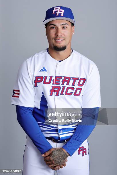 Javier Báez of Team Puerto Rico poses for a photo during the Team Puerto Rico 2023 World Baseball Classic Headshots at JetBlue Park on Tuesday, March...