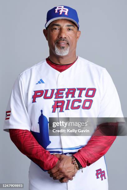 Pitching Coach Ricky Bones of Team Puerto Rico poses for a photo during the Team Puerto Rico 2023 World Baseball Classic Headshots at JetBlue Park on...