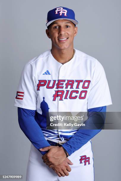 Johneshwy Fargas of Team Puerto Rico poses for a photo during the Team Puerto Rico 2023 World Baseball Classic Headshots at JetBlue Park on Tuesday,...