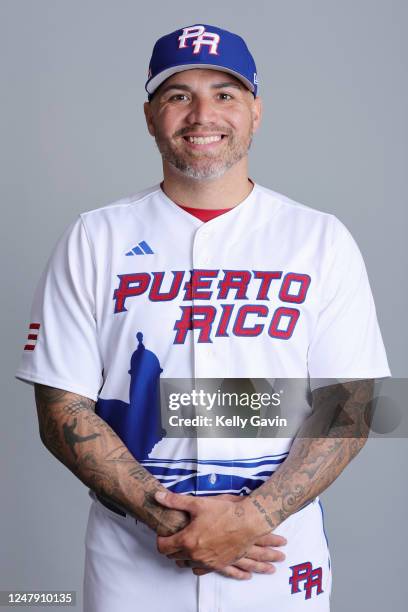 Héctor Santiago of Team Puerto Rico poses for a photo during the Team Puerto Rico 2023 World Baseball Classic Headshots at JetBlue Park on Tuesday,...