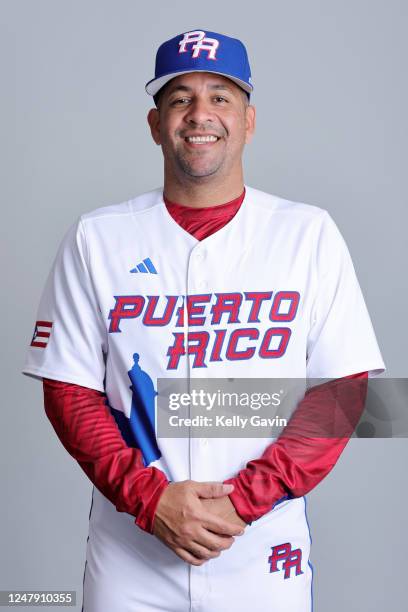 Juan Velázquez # of Team Puerto Rico poses for a photo during the Team Puerto Rico 2023 World Baseball Classic Headshots at JetBlue Park on Tuesday,...