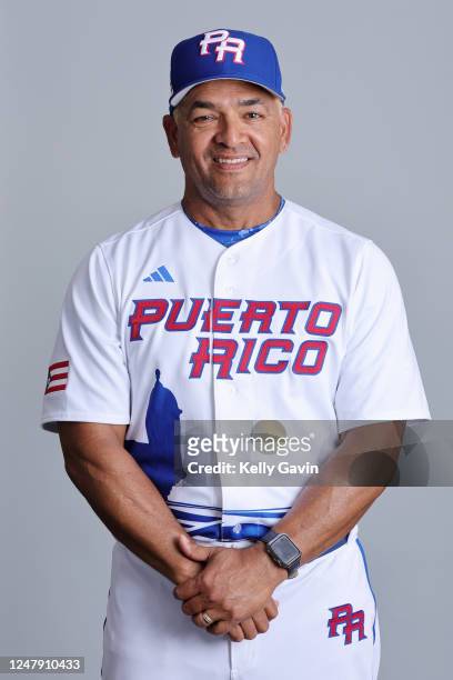 Third Base Coach Luis Rivera of Team Puerto Rico poses for a photo during the Team Puerto Rico 2023 World Baseball Classic Headshots at JetBlue Park...