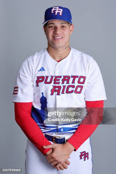 Yacksel Rios of Team Puerto Rico poses for a photo during the Team Puerto Rico 2023 World Baseball Classic Headshots at JetBlue Park on Tuesday,...