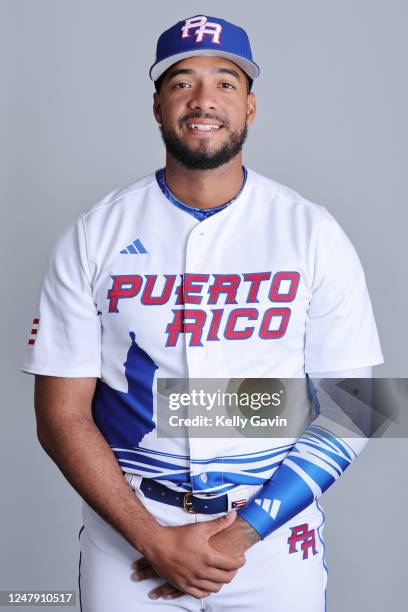 Duane Underwood Jr. #56 of Team Puerto Rico poses for a photo during the Team Puerto Rico 2023 World Baseball Classic Headshots at JetBlue Park on...