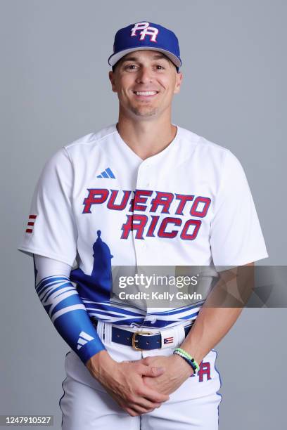 Enrique Kike Hernández of Team Puerto Rico poses for a photo during the Team Puerto Rico 2023 World Baseball Classic Headshots at JetBlue Park on...