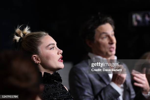 Florence Pugh and Zach Braff attend the UK Premiere of Sky Original Film "A Good Person" at The Ham Yard Hotel on March 8, 2023 in London, England.