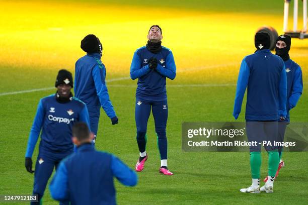 Real Betis' Ayoze Perez and team-mates during a training session at Old Trafford, Manchester. Picture date: Wednesday March 8, 2023.