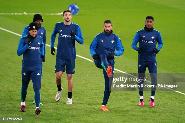 Real Betis' Willian Jose and team-mates during a training session at Old Trafford, Manchester. Picture date: Wednesday March 8, 2023.