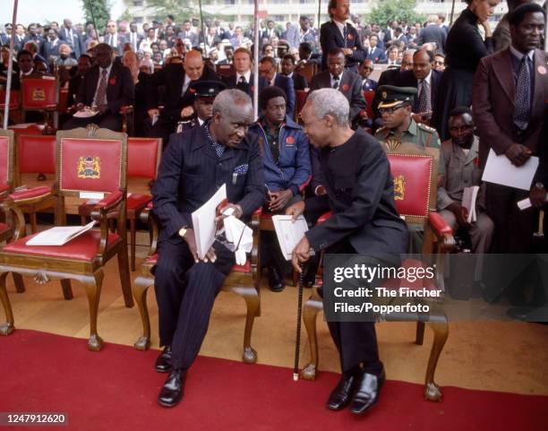 Zambia President Kenneth Kaunda and Tanzania President Julius Nyerere at the funeral of Kenya President Jomo Kenyatta at St Andrew's Church in...