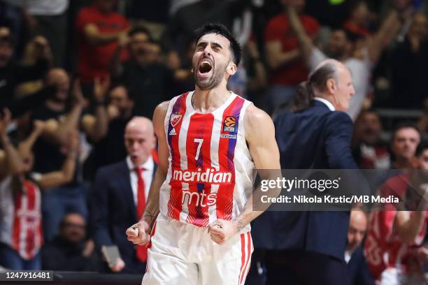 Facundo Campazzo of Crvena Zvezda mts Belgrade reacts during the 2022/2023 Turkish Airlines EuroLeague match between Crvena Zvezda mts Belgrade and...