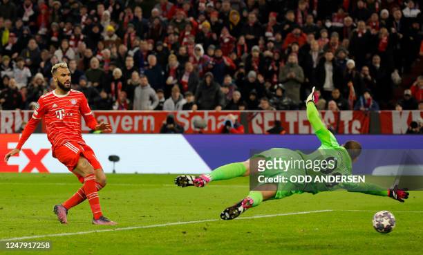 Bayern Munich's Cameroonian forward Eric Maxim Choupo-Moting scores the 1-0 opening goal against Paris Saint-Germain's Italian goalkeeper Gianluigi...