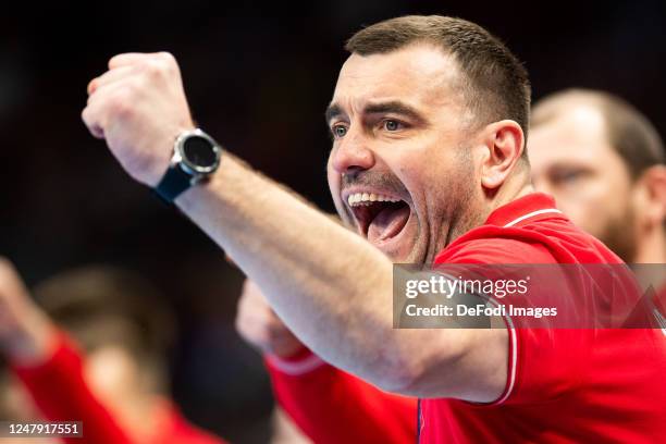 Coach Bartosz Jurecki of Poland gestures during the European Championship Qualification between Poland and France on March 8, 2023 in Gdansk, Poland.