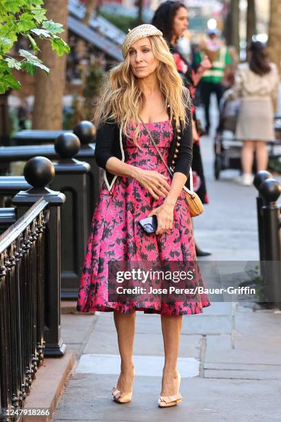 Sarah Jessica Parker is seen on the set of the 'And Just Like That' on March 08, 2023 in New York City.