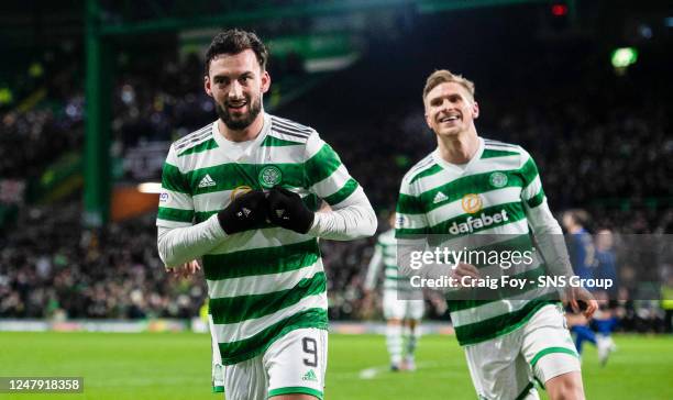 Celtic's Sead Haksabanovic celebrates as he makes it 3-1 during a cinch Premiership match between Celtic and Heart of Midlothian at Celtic Park, on...