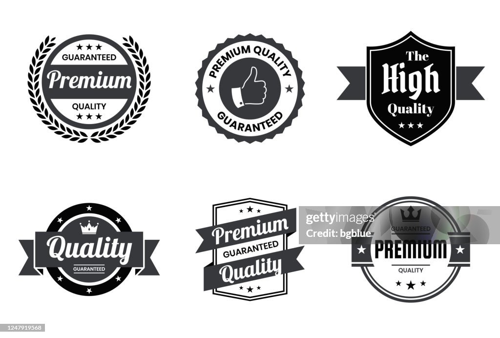 Set of "Quality" Black Badges and Labels - Design Elements