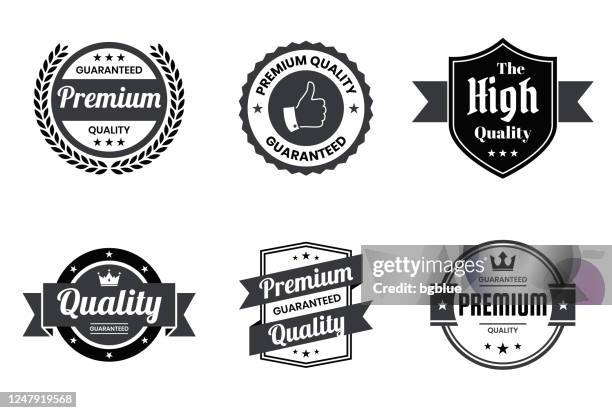 set of "quality" black badges and labels - design elements - trophy logo stock illustrations