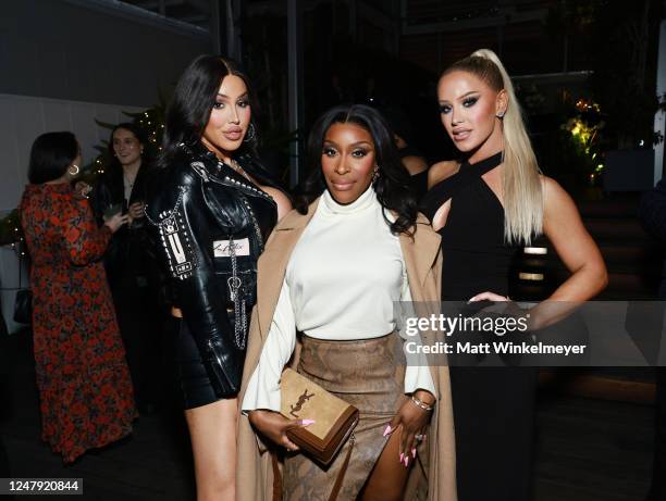 La Demi, Jackie Aina and Gigi Gorgeous attend LOVED01: Skincare by John Legend launch event at Skybar on March 07, 2023 in West Hollywood, California.