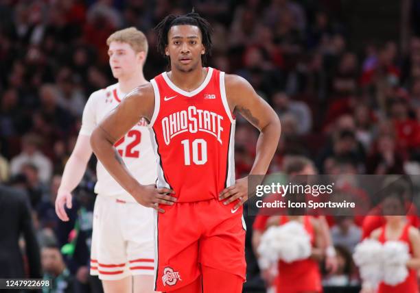 Ohio State Buckeyes forward Brice Sensabaugh looks on during the mens Big Ten Tournament basketball game between the Ohio State Buckeyes and the...