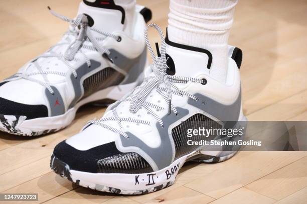 The sneakers worn by Bradley Beal of the Washington Wizards on March 8, 2023 at Capital One Arena in Washington, DC. NOTE TO USER: User expressly...