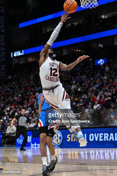 South Carolina Gamecocks guard Zachary Davis drives to the basket during an SEC Mens Basketball Tournament game between the Mississippi Rebels and...