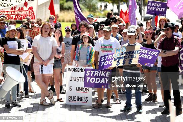 Demonstrators during a protest organized by the National Tertiary Education Union at the University of Sydney in Sydney, Australia, on Thursday,...