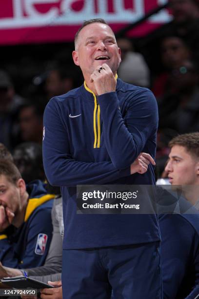 Head Coach Michael Malone of the Denver Nuggets looks on during the game against the Chicago Bulls on January 1, 2023 at the Ball Arena in Denver,...