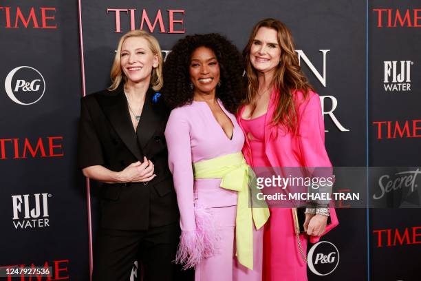 Australian actress Cate Blanchett, US actress Angela Bassett and US actress Brooke Shields arrive for the Time Magazine 2nd annual Women of the Year...