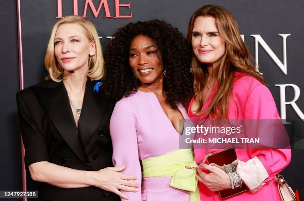 Australian actress Cate Blanchett, US actress Angela Bassett and US actress Brooke Shields arrive for the Time Magazine 2nd annual Women of the Year...