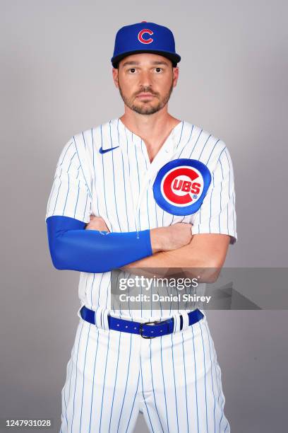 Trey Mancini of the Chicago Cubs poses for a photo during the Chicago Cubs Photo Day at Sloan Park on Thursday, February 23, 2023 in Mesa, Arizona.