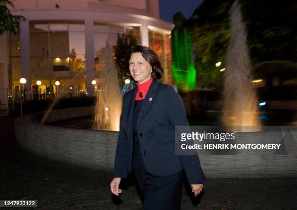 Germany's Agriculture Minister Ilse Aigner walks outside the concert hall in Vaxjo, Sweden on September 14 where a dinner was to take place during...