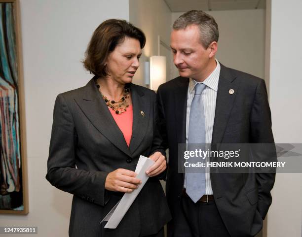 German Agriculture Minister Ilse Aigner talks to her French counterpart Bruno Le Maire during the last day of the informal meeting of EU agriculture...