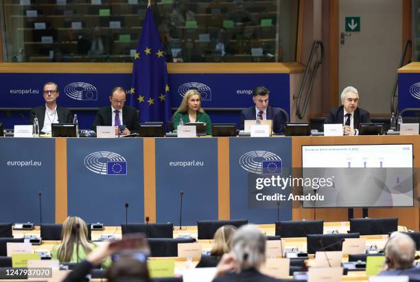 International Energy Agency's Executive Director Fatih Birol and European Commissioner for Energy Kadri Simson attend a session regarding one year of...