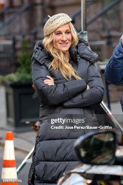 Sarah Jessica Parker is seen on the set of 'And Just Like That' on March 08, 2023 in New York City.