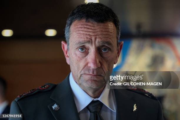 Herzi Halevi, Chief of General Staff of the Israeli army, looks on before a meeting between the US and Israeli defence ministers at the Israel...