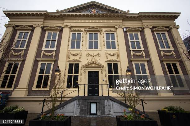 This photograph taken in The Hague on March 9, 2023 shows at the entrance of the Mauritshuis museum.
