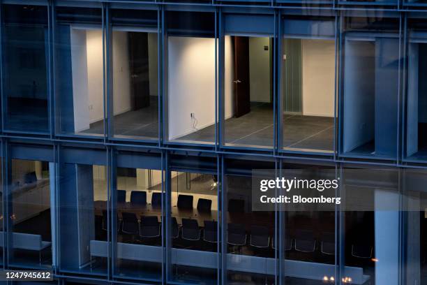 Conference table and empty room in an office building in Washington, DC, US, on Wednesday, Feb. 22, 2023. The capital citys main business district...