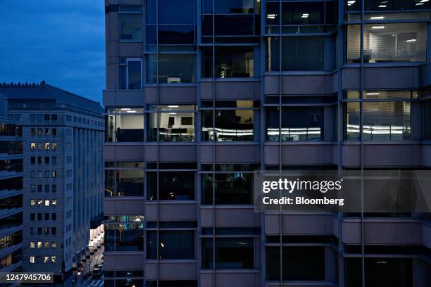 An office building in Washington, DC, US, on Wednesday, Feb. 22, 2023. The capital citys main business district remains strangely desolate and...