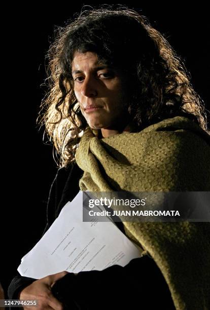 Romina Picolotti, Argentinian Minister of Environment, leaves the theatre of Gualeguaychu, Argentina, after expressing her opinion about the...
