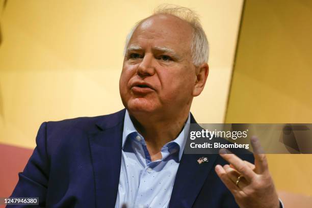 Tim Walz, governor of Minnesota, speaks during the Aspen Ideas: Climate conference in Miami Beach, Florida, US, on Thursday, March 2023. Aspen Ideas:...