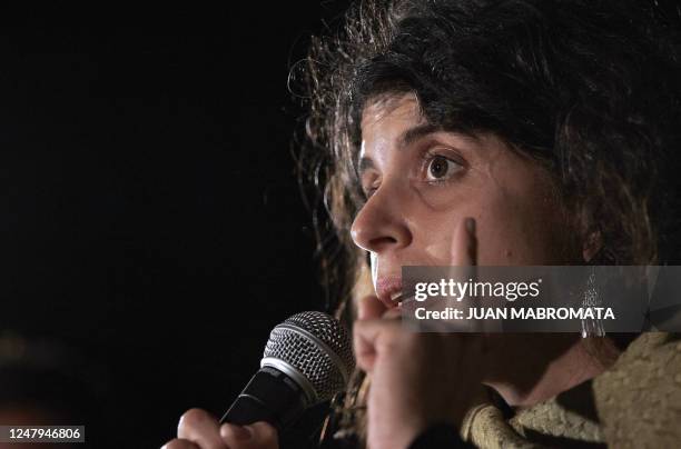 Romina Picolotti, Argentinian Minister of Environment, expresses her opinion at the theatre of Gualeguaychu, Argentina, about the unfavorable...
