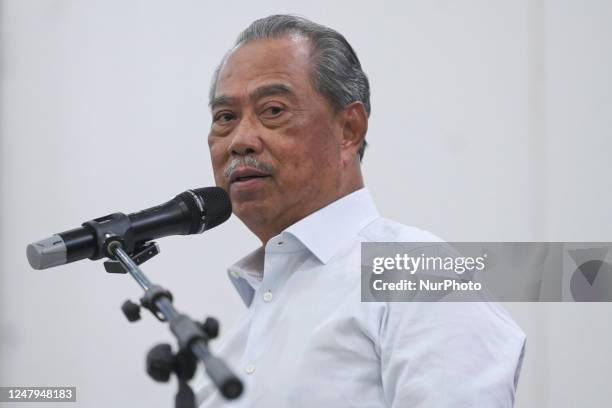 Malaysia's former prime minister, Muhyiddin Yassin speaks during prayer ceremony held in Gombak, Kuala Lumpur, Malaysia on 9 March, 2023. Malaysia...